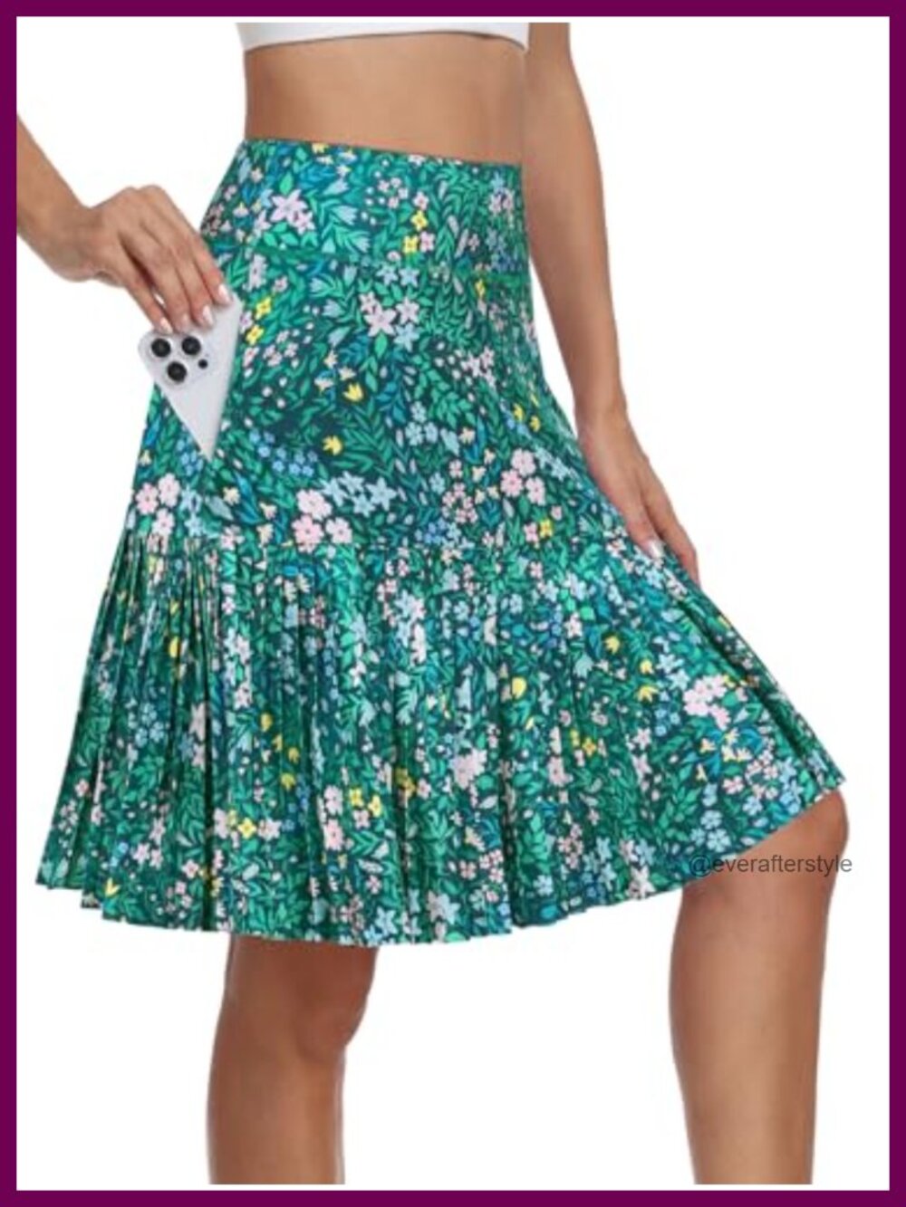 Pleated Golf Skort with Pockets Knee Length Tennis Skirt Built-in Shorts